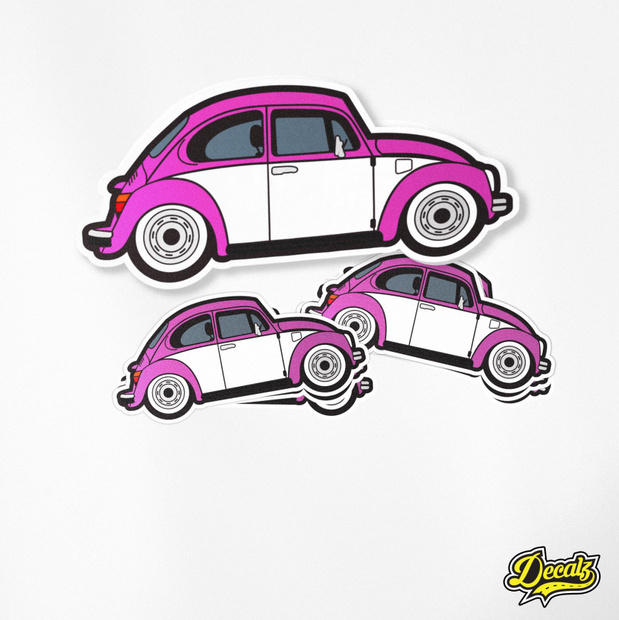 VW - VOLKSWAGEN BEETLE Pink & White Vinyl Sticker