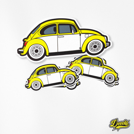 VW - VOLKSWAGEN BEETLE Yellow & White Vinyl Sticker